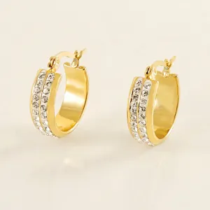 Elegante 18K vergoldete Edelstahl-Ohrringe mit doppelreihigen funkelnden Kristallen
