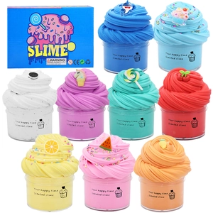 9-pack scented slime kit for kids with colorful clay and cute cartoon charms on white background