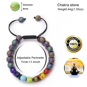 Adjustable double-layer chakra stone bead bracelet with rainbow natural healing stones