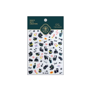Autocollants 5D pour ongles chat noir dessin animé avec motifs d'arêtes et de pattes