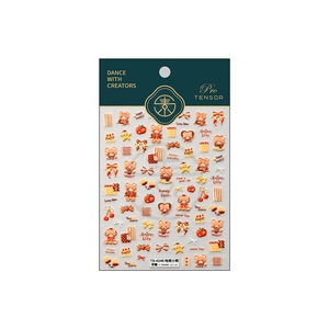 3D embossed bear nail art stickers with red sweaters and cherry patterns on sheet