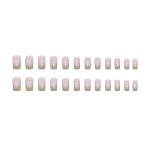French style press-on nails with pale pink base and light green tips 24pcs set