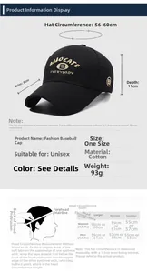 Size guide for cotton baseball cap showing 56-60cm circumference and measurement steps
