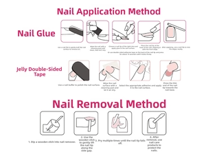 Step-by-step tutorial for applying and removing press-on nails with glue and tabs