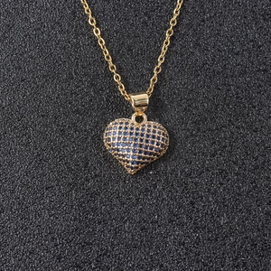 Elegant gold plated heart necklace for women featuring micro-paved blue zircon pendant