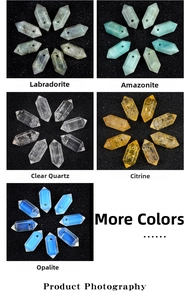 Detailed close-up of natural crystal hexagonal prisms with center holes for DIY jewelry