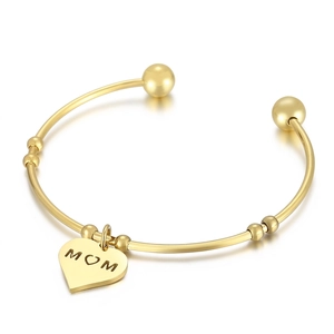 Bracelet Jonc Ouvert En Acier Inoxydable Avec Pendentif Coeur MOM Cadeau De Fête Des Mères Bijoux Pour Femmes