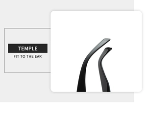 Detail of ergonomic black temple tip on cat eye sunglasses for a comfortable fit to the ear