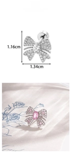 Macro view of micro-inlaid zircon butterfly earring with 1.16cm by 1.34cm dimensions
