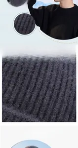Detail showing the 10cm wide earflaps and knit texture of the men's winter warm hat