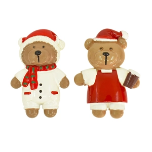 Set of two resin Christmas bears with Santa hats and scarves for DIY holiday decorations