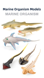 Detailed set of 6 realistic prehistoric marine life models including sharks and deep sea fish