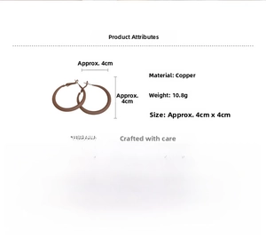Detail showing 4cm diameter hollow hoop earrings in matte brown finish on white background