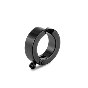 Polished black stainless steel non-piercing clip-on hoop earring with hanging loop
