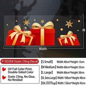 Size chart for Christmas static window stickers showing various dimensions from S to XXL