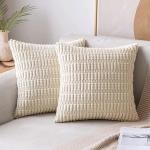 Decorative Corduroy Cushion Covers Solid Color Striped Ribbed Square Pillowcases For Sofa Couch Living Room Home Decor