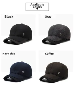 Winter baseball caps for men in black, grey, navy, and brown colors with ear flaps