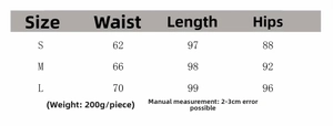 Tableau des tailles détaillé pour jupe longue taille haute avec mesures de taille et hanches