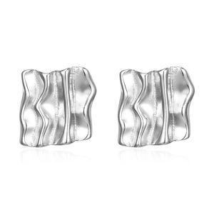 Boucles d'oreilles en acier inoxydable 18K argenté avec texture ondulée et design carré