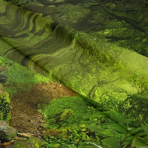 Detail of soft forest landscape tapestry showing high-quality polyester fabric texture