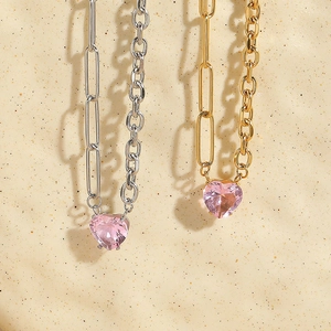Collier Pendentif Cœur Rose En Acier Inoxydable Avec Chaîne Trombone Asymétrique Bijoux Élégants Minimalistes Femmes