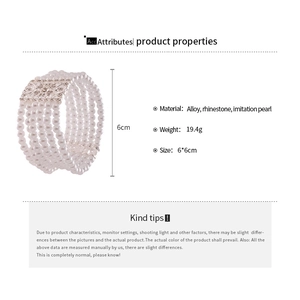 Detailed size specifications for multi-layer pearl bracelet with rhinestone alloy accent