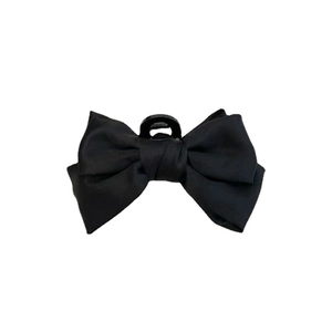 Grande pince à cheveux avec nœud en ruban noir classique en tissu texturé pour femmes