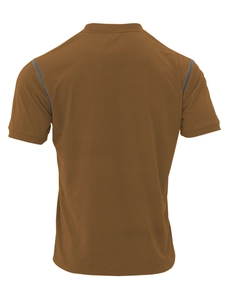Detailed view of the breathable mesh texture on this brown short-sleeve polo shirt for men