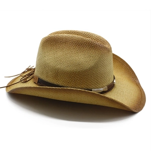 Classic western cowboy straw hat with gradient brim and ethnic band for outdoor sun protection