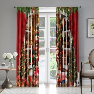 Detail of Christmas snowman curtains with digital printing in a cozy living room scene