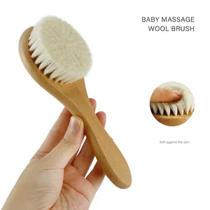 Beech wood baby hair brush with soft natural wool bristles for newborn scalp massage