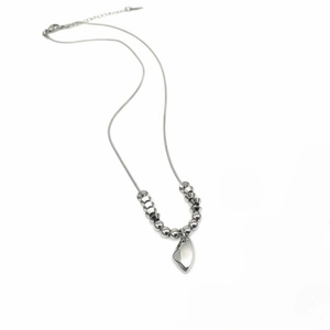 Minimalist silver beaded titanium steel necklace with irregular geometric pendant