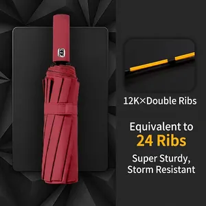 Automatic Folding Umbrella Windproof Reinforced Ribs Sun Rain Dual Use UV Protection Portable Travel Parasol