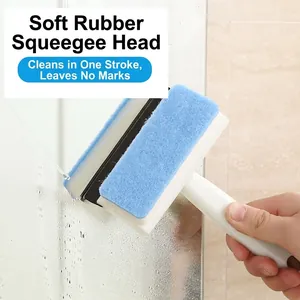 Dual-sided window squeegee with fiber sponge and rubber blade for bathroom glass and tiles