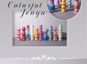 Detail view of colorful stacked geometric silicone molds for DIY scented candles and decor