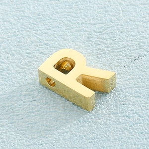 Minimalist gold stainless steel letter R pendant with side hole for jewelry making