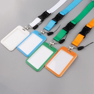 Lanyard set with quick-release buckle and transparent card holder in four vibrant colors