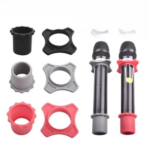 Silicone microphone anti-roll ring and bottom sleeve set in black red and gray