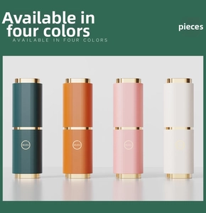 Vertical striped travel wash cups in four colors with gold metal ring detailing