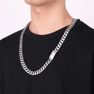 Cuban Link Necklace Stainless Steel Polished Hip Hop Punk Style Bold Heavy Chain For Men