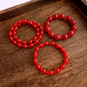 Red Agate Beaded Bracelet Natural Gemstone Round Polished Beads Vintage Minimalist Jewelry Gift For Women Men