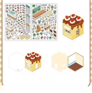DIY Happy Dessert House PET sticker set with scene cards and 3D folding components