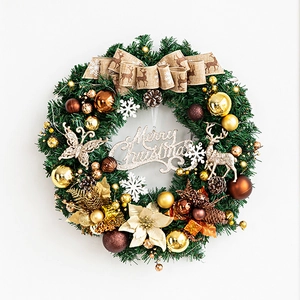 Couronne De Noël Avec Lumière LED Aiguille De Pin Artificielle Décoration Suspendue Enseigne Joyeux Noël Pour Porte Mur
