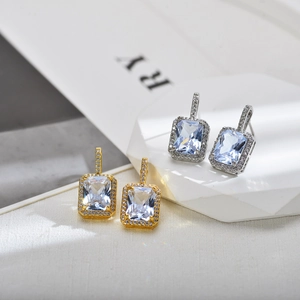 Hip hop gold and silver stud earrings with large square zircon and crystal pavé accents