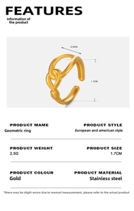 Detailed size specifications of the gold twisted cross ring in stainless steel