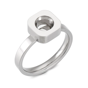 Polished silver stainless steel square signet ring for DIY jewelry mounting