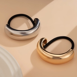 Retro double-layer curved metal hair ties in gold and silver finish with elastic band