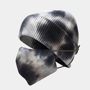 Tie Dye Knitted Beanie Hat And Face Mask Ribbed Warm Winter Outdoor Windproof Ear Protection For Men Women