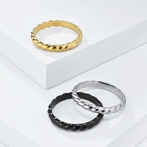 Twisted croissant rings in gold, silver and black stainless steel for women
