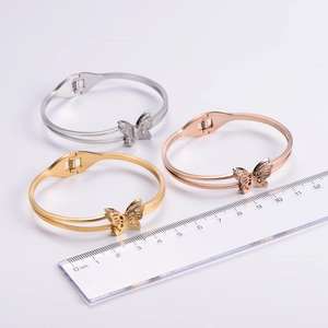 Three-color butterfly open cuff bracelets in gold, silver and rose gold finishes